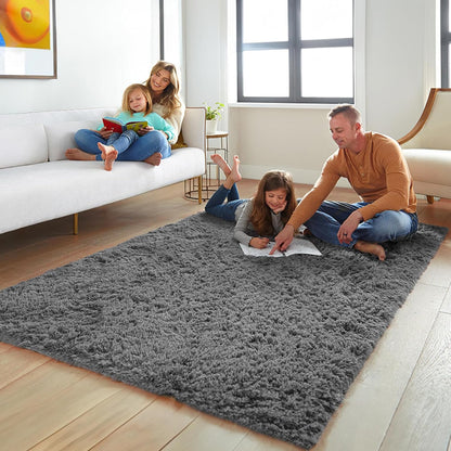 Ophanie Round Rugs 5Ft Ivory Circle Area Rug, Nursery Room Decor, Christmas Aesthetic Bedroom Home Circular Carpet 5 Foot, Fluffy Fuzzy Shag Plush Cream Living Room Rugs for Kids Boys Girls Teen Baby