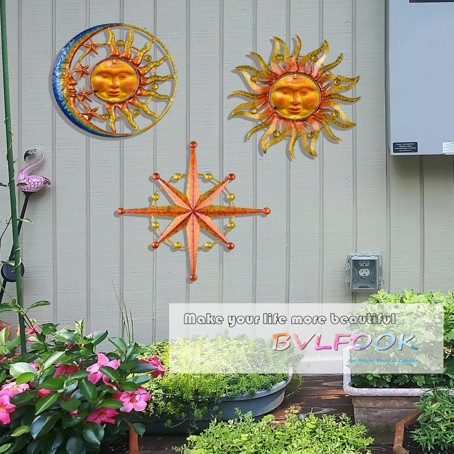 Large Sun Wall Art Decor 45 inch Metal Wall Art, Retro Hanging Decor, Valentine Wall Decorations for Patio,Yard,Garden,Fence,Living Room