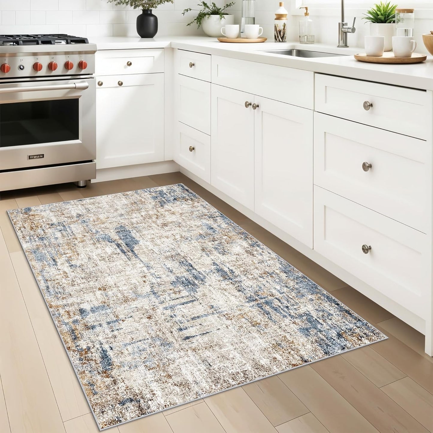 2x3 Washable Non-Slip Area Rug - Soft Low Pile Throw Rug for Kitchen Entryway Bedroom - Modern Indoor Door Mat with Rubber Backing (Beige Grey) - Colors B