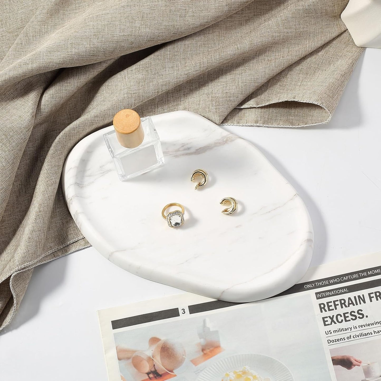Koville Luxurious Natural Marble Vanity Tray, Cloud Shape Serving Stone Key Tray for Home Decor, 10" x 7" Marble Storage Trays for Bathroom, Stone Plate Holder for Perfume, Candle and Jewelry