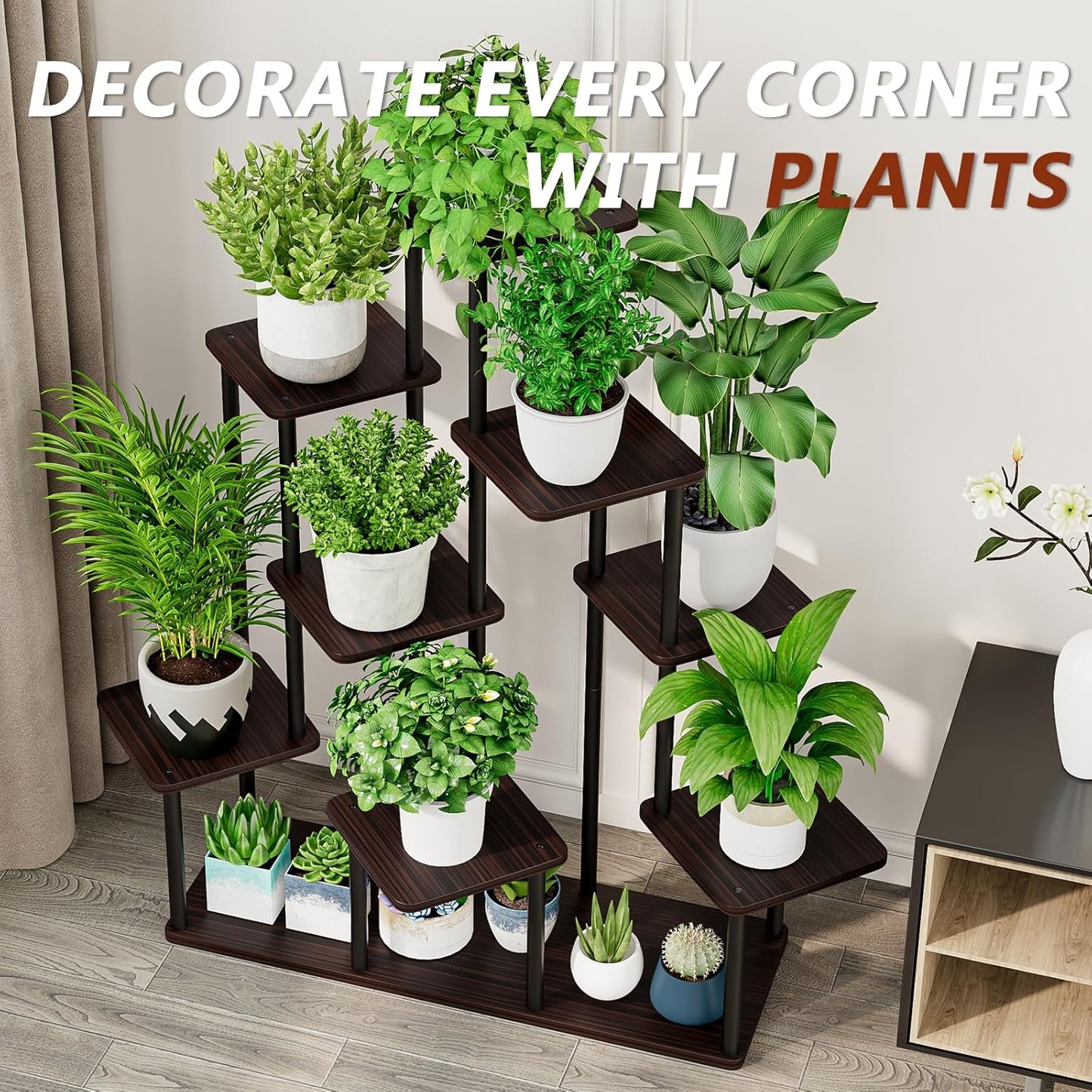 AZERPIAN Plant Stand 5 Tier Indoor Metal Flower Shelf for Multiple Plants Corner Tall Flower Holders for Patio Garden Living Room Balcony Bedroom, Black (5 Tier-Black)