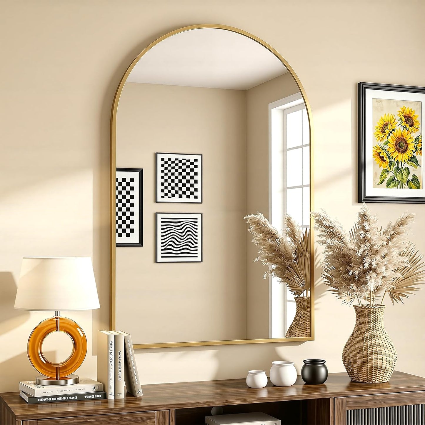 Antok Arched Bathroom Mirror, 20"x30" Wall Mounted Mirror, Vanity Mirrors for Over Sink, Aluminum Alloy Frame Bathroom Mirrors Living Room, Bedroom and Entryway, Black