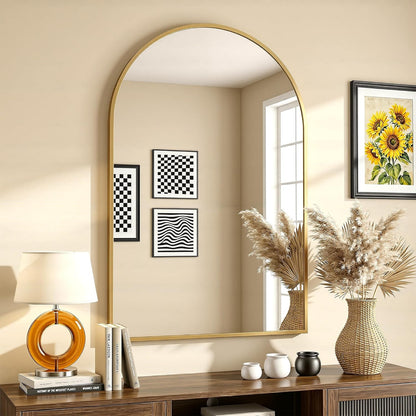 Antok Arched Bathroom Mirror, 20"x30" Wall Mounted Mirror, Vanity Mirrors for Over Sink, Aluminum Alloy Frame Bathroom Mirrors Living Room, Bedroom and Entryway, Black