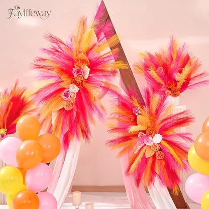 50pcs Pampas Grass 17in for Living Room Decor, Blush Pink Pampas Grass Decor, Fluffy Pink Flowers for Home Birthday Bathroom Baby Shower Wall Bow Decor(Blush & Cream & Pink)