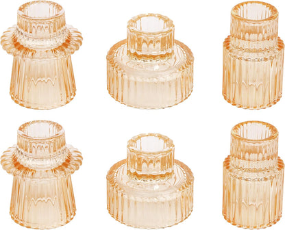 Vixdonos Taper Glass Candlestick Holders Tealight Candle Holders for Table Centerpieces, Wedding Decor and Dinner Party (6 Pcs, Green)