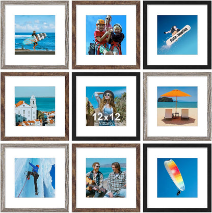 Vittanly 8x10 Picture Frames Set of 9, Shatter Resistant Plexiglass, Display 5x7 Pictures with Mat or 8x10 without Mat, Photo Frames for Wall or Tabletop, Engineered Wood, Black - Colors B