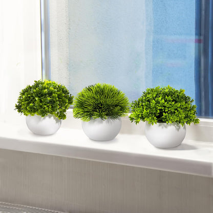 Grand Verde Artificial Potted Plants Mini Faux Greenery in Small White Pots for Home Decor Indoor Office Table, 3-Pack