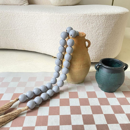 OMISHE Extra Large Wood Bead Garland with 1.6" Diameter Wooden Beads and Tassels, 41" Long Rustic Farmhouse Country Decorative Beads for Home Tiered Tray Decor, Natural Beige