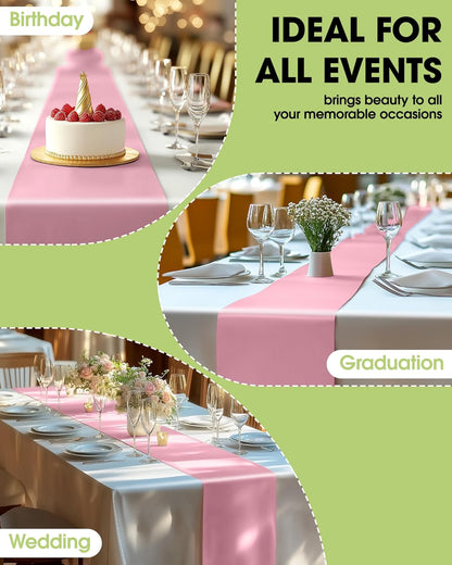 Pureegg Gold Plastic Table Runners - 10 Pack, 14'' x 108'', Water Resistant & Disposable Centerpiece Decorations for Table Cloth, Wedding, Birthday, Holiday, Baby Shower, Party, Home Decor