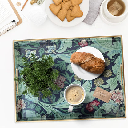 Spsyrine Serving Tray with Handles, Plastic Decorative Tray for Coffee Table, Living Room, Home Decor, Dianthus