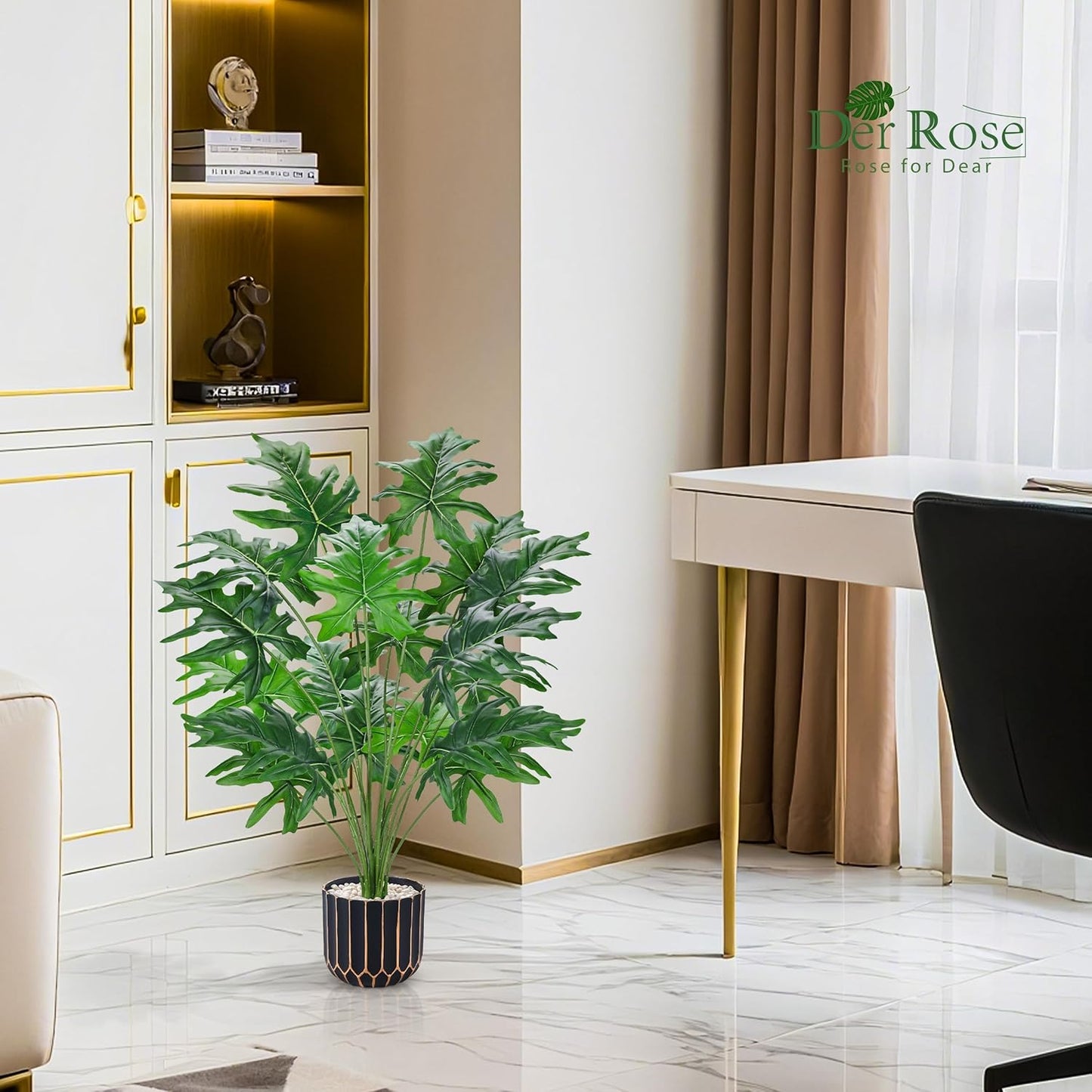Der Rose 28'' Fake Plants Tall Artificial Monstera Faux Plants Indoor Outdoor Tree for Living Room Home House Decor