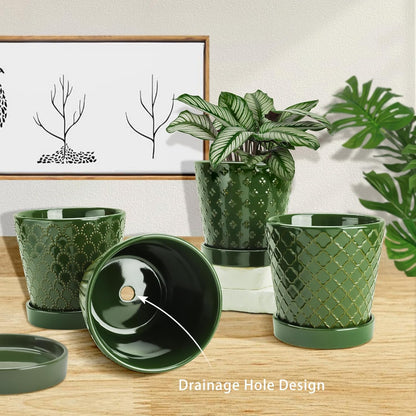 EFISPSS Flower Planter –5 inch Ceramic Plant Pots with Drainage Hole and Ceramic Tray - Gardening Home Desktop Office Windowsill Decoration Gift Set of 4 - Plants NOT Included