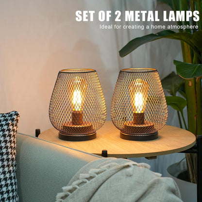 JHY DESIGN Set of 2 Metal Cage LED Lantern Battery Powered Cordless Accent Light with LED Great for Weddings Parties Patio Events for Indoors Outdoors
