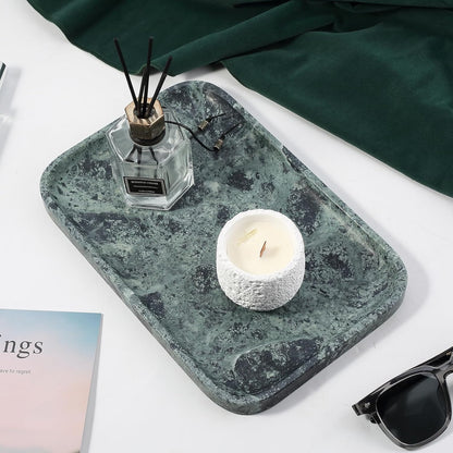 Koville Romano Travertine Tray, 12"x8" Natural Stone Vanity Tray for Countertop Bathroom Kitchen Dresser, Decorative Marble Catchall Trays for Perfume Jewelry, Rectangular Serving Tray(Beige)