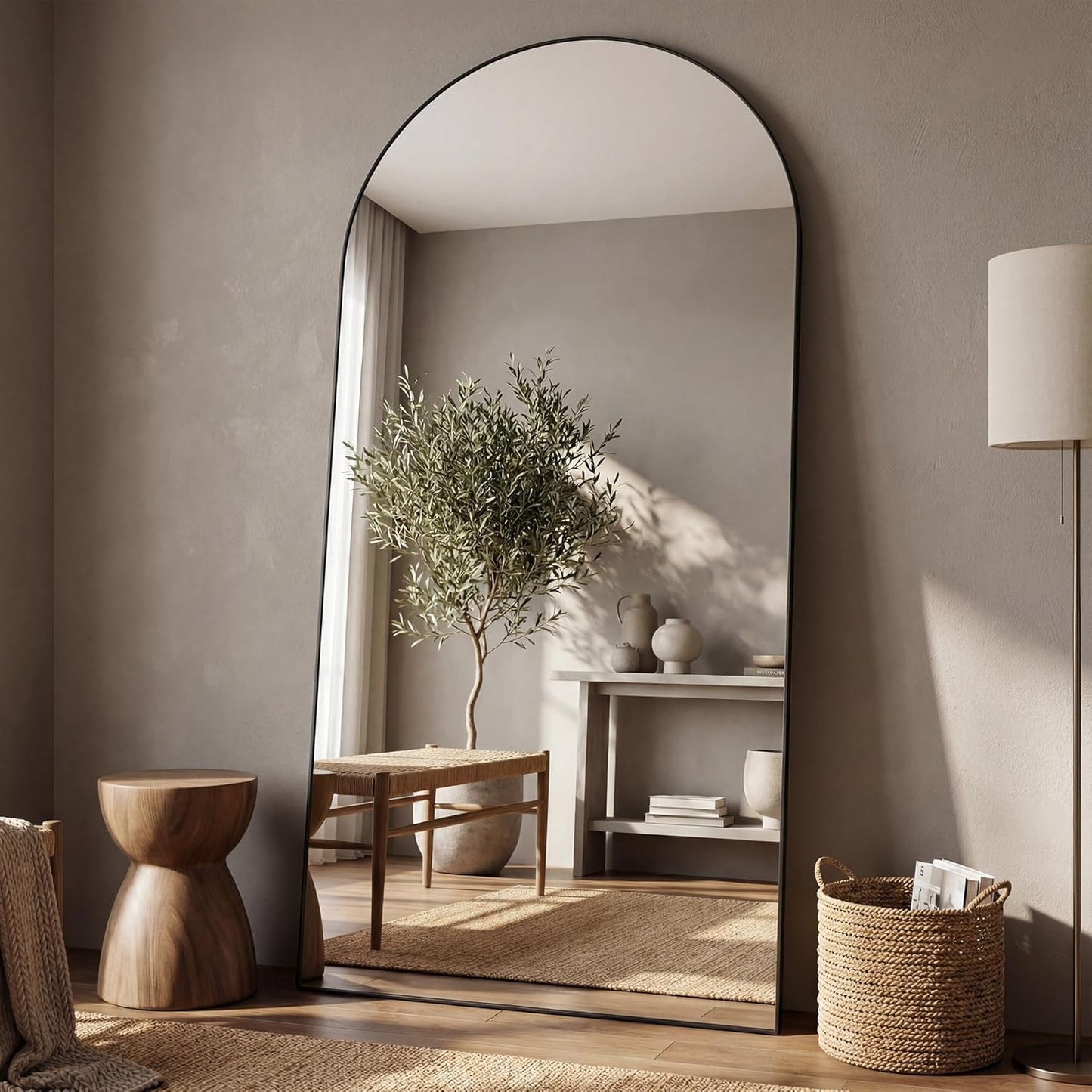 Antok 71" x28” Arched Full Length Floor Mirror, Black Aluminum Frame, Free Standing/Wall Mount/Leaning for Bedroom, Living Room, Dressing Room