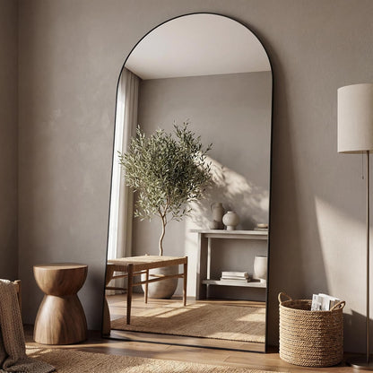 Antok 71" x28” Arched Full Length Floor Mirror, Black Aluminum Frame, Free Standing/Wall Mount/Leaning for Bedroom, Living Room, Dressing Room