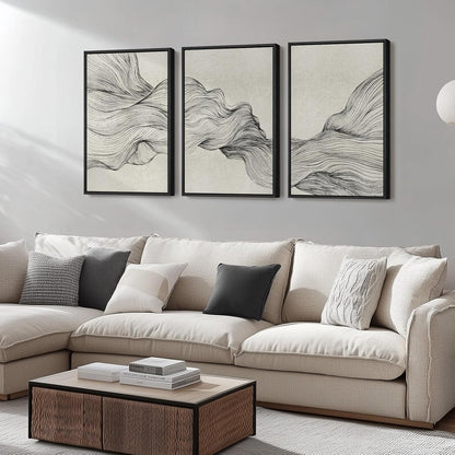 Large Framed Black and White Abstract Wall Art for Living Room, 3 Piece Big Modern Canvas Prints Paintings Artwork for Walls, Minimalist Abstract Art Pictures for Hallway, Office Wall Decor 24x36 In