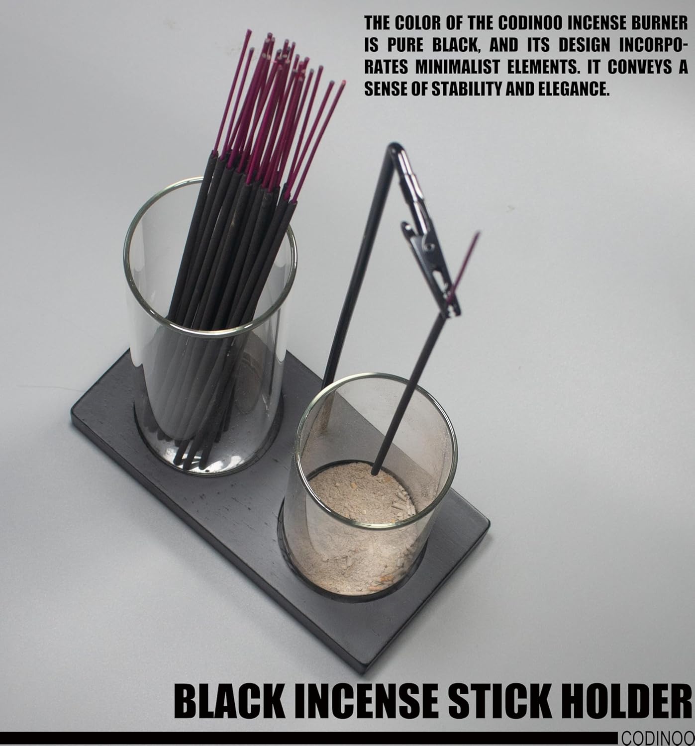 2 in 1 Incense Burner Holder for Sticks,Glass Incense Holder with Storage,Upside Down Incense Holder for Sticks with Glass Ash Catcher for Meditation Yoga Spa Room Home Decor[Full Black]