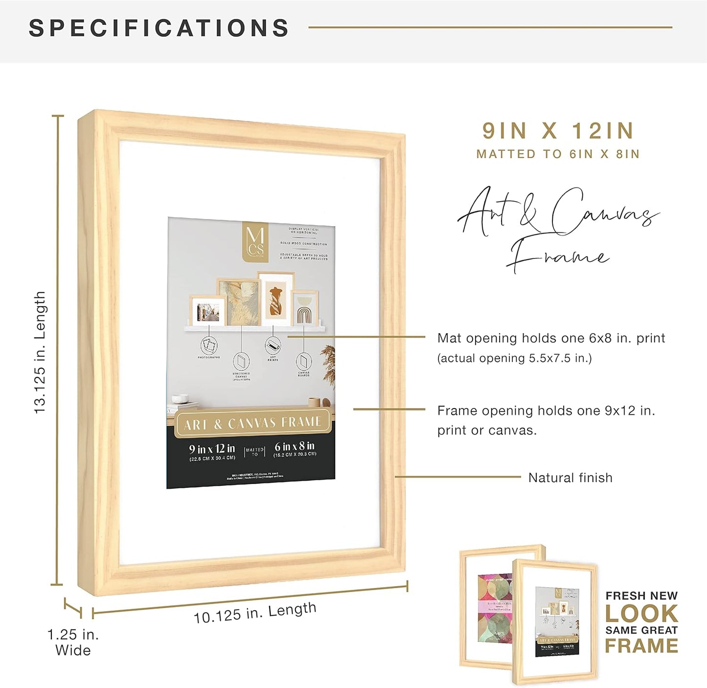MCS Canvas Float Frames 8x10 Frame, Black Frame for Finished Canvases, Vertical & Horizontal Wall Hanging Frame with Adhesive for Canvas Paintings (1-Pack)