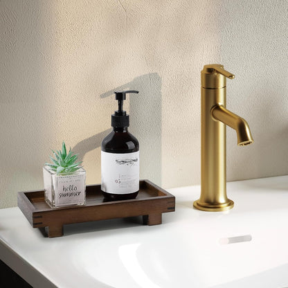 Decorative Tray Small Pedestal Stand Farmhouse Bathroom Decor Wooden Riser Display Stand for Vanity, Kitchen Countertop, Sink, 9.4 * 4.7 White