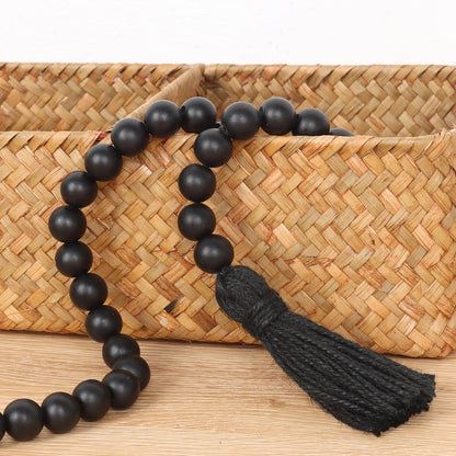 RAMIRABI Wood Beads Garland with Tassels Farmhouse Rustic Prayer Boho Beads for Boho Home Decor, Wall Hanging Decoration (Black)