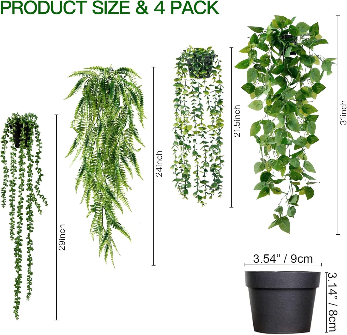 Sggvecsy Fake Hanging Plants 6 Pack Artificial Hanging Eucalyptus Plants Potted Greenery Faux Mandala Vine String of Pearls Boston Fern Ivy Vine Leaves Pea Pod for Home Indoor Outdoor Shelf Wall Decor