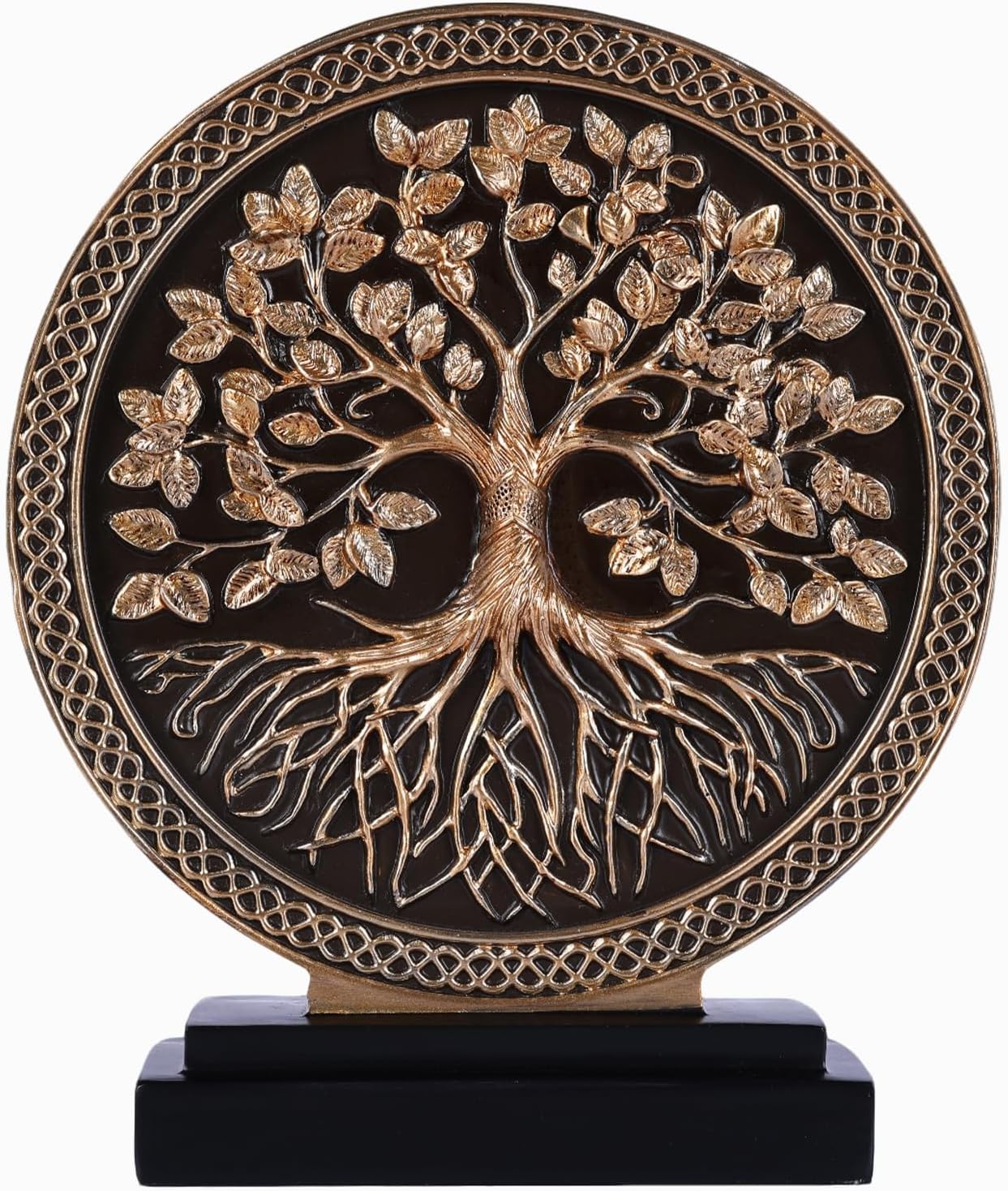 DOVDOV Abstract Circular Tree of Life Decorative Sculpture, Black and Gold Home Decor, Modern Art Home Accent Suitable for Office Shelves, Coffee Tables, and Above Cabinet Decorative Statue.