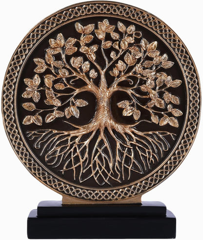 DOVDOV Abstract Circular Tree of Life Decorative Sculpture, Black and Gold Home Decor, Modern Art Home Accent Suitable for Office Shelves, Coffee Tables, and Above Cabinet Decorative Statue.