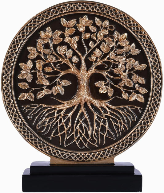 DOVDOV Abstract Circular Tree of Life Decorative Sculpture, Black and Gold Home Decor, Modern Art Home Accent Suitable for Office Shelves, Coffee Tables, and Above Cabinet Decorative Statue.