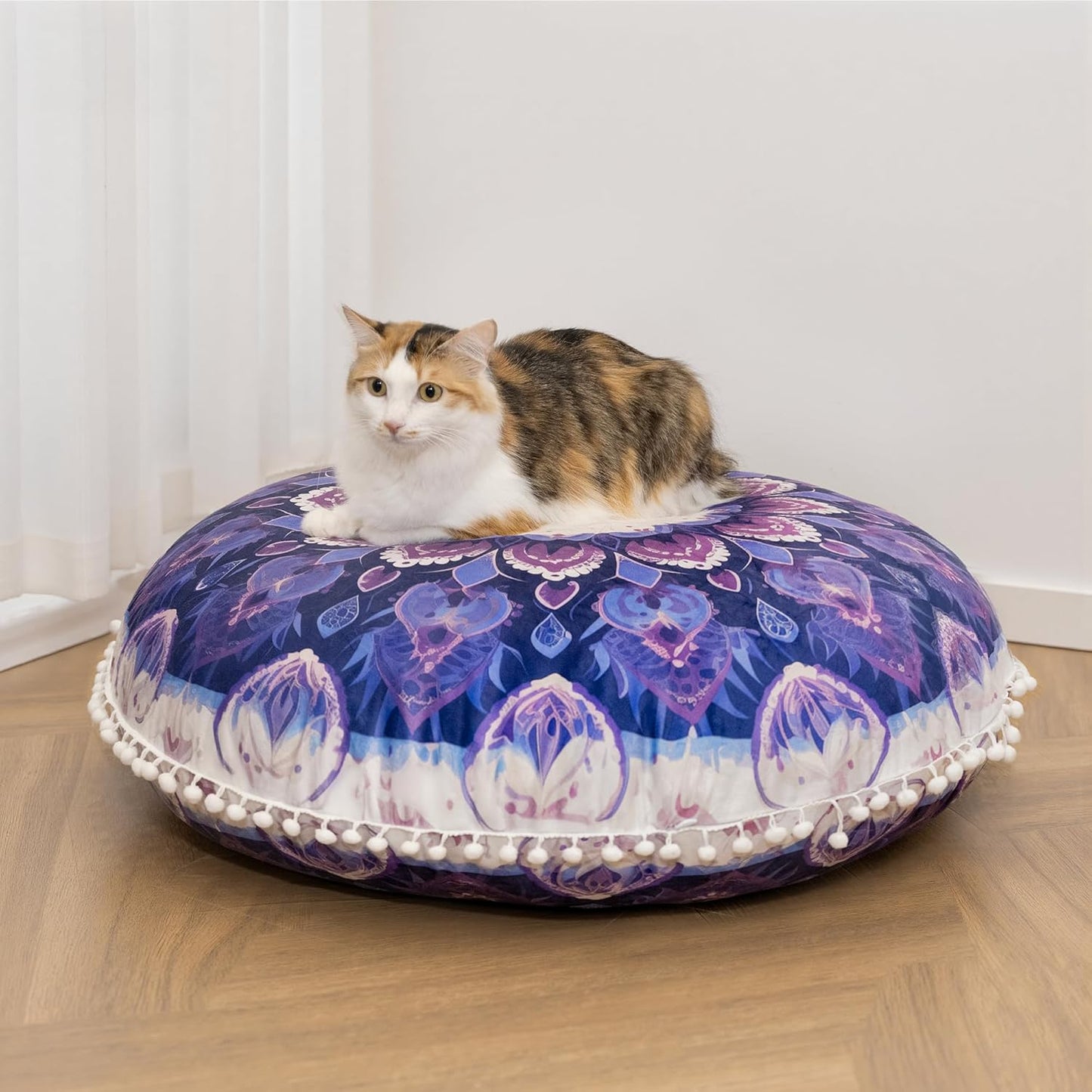 Meditation Cushion Set of 2, 32 Inch Extra Thick Memory Foam Round Floor Pillow with Removable Washable Cover, Bohemian Mandala Yoga Cushion for Adults - Ideal Holiday Decor, Brown