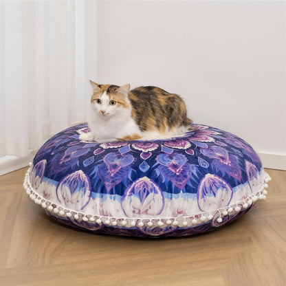 Meditation Cushion Set of 2, 32 Inch Extra Thick Memory Foam Round Floor Pillow with Removable Washable Cover, Bohemian Mandala Yoga Cushion for Adults - Ideal Holiday Decor, Brown