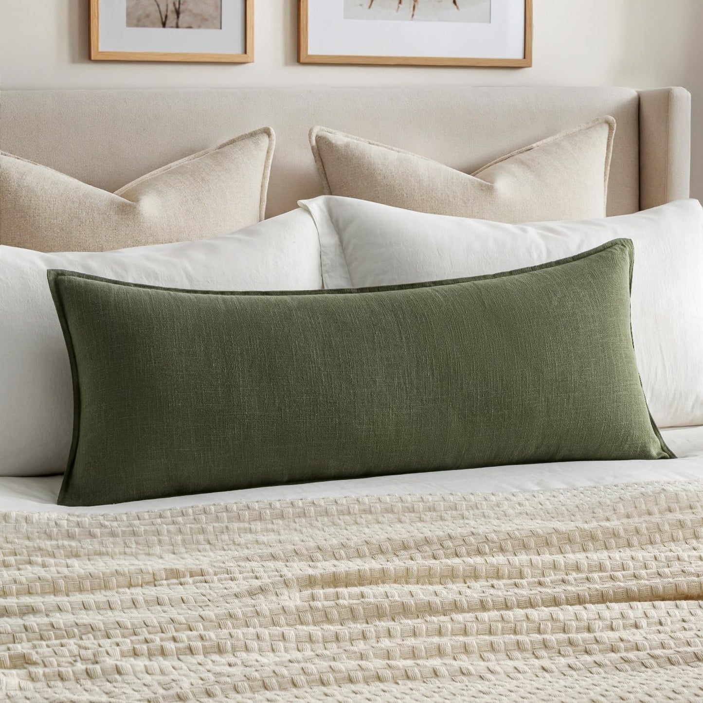 MIULEE Decorative Long Lumbar Throw Pillow Cover for Bed 14x36 Natural Beige Boho Farmhouse Neutral Couch Pillowcase Pack of 1 Accent Modern Sofa Cushion Livingroom Home Decor (Covers Only)
