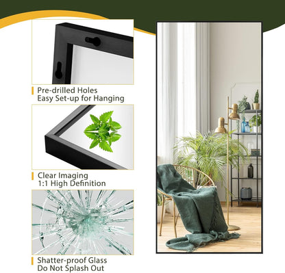 NicBex Full Length Mirror with Stand, 56"x19" Aluminum Alloy Frame Floor Mirror, Black, Shatter-Proof Glass - Free Standing, Leaning Against Wall or Wall-Mounted, for Bedroom Living Room Dressing Room