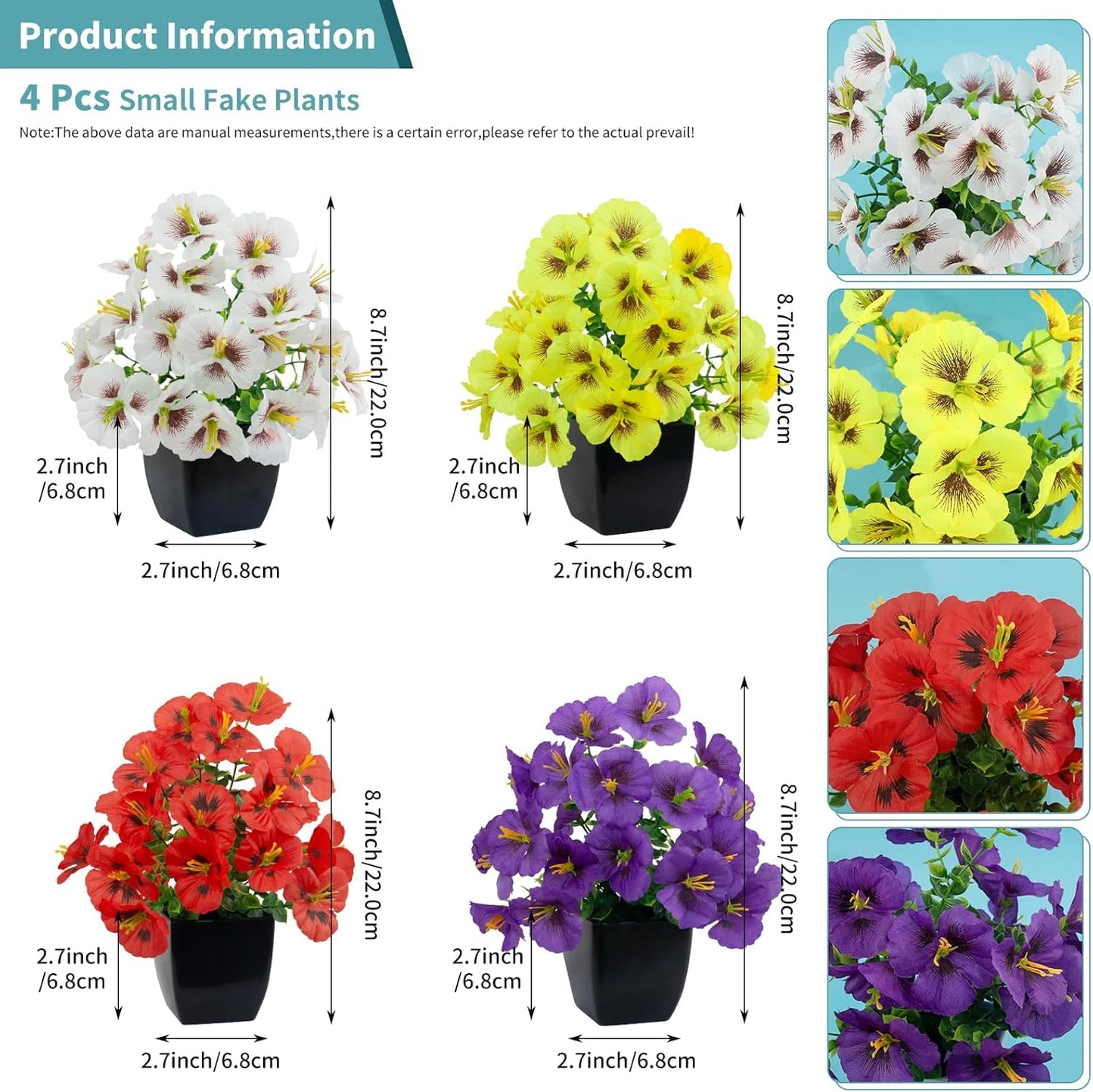 LOYWREE 4 Pack Small Artificial Mums Flowers in White Pots, Fake Mini Potted Plants, Spring Floral Decor for Home Bathroom Shelves Office Desk Table Centerpiece Indoor Decoration