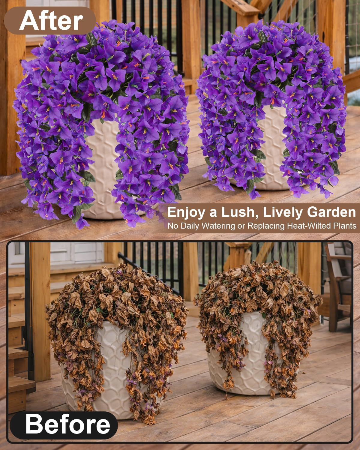 Artificial Flowers for Outdoors – 2 Bundles of UV-Resistant Artificial Bougainvillea, Realistic Silk Flowers for Front Porch, Patio, Garden, Window Boxes & Hanging Baskets (Hot Pink, 2)
