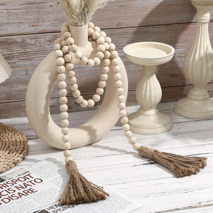 IMIKEYA Wooden Beads Garland: Farmhouse Wood Bead Garland with Tassels Boho Wall Hanging for Home Decor Tiered Tray Rustic Wood Prayer for Coffee Table Decor