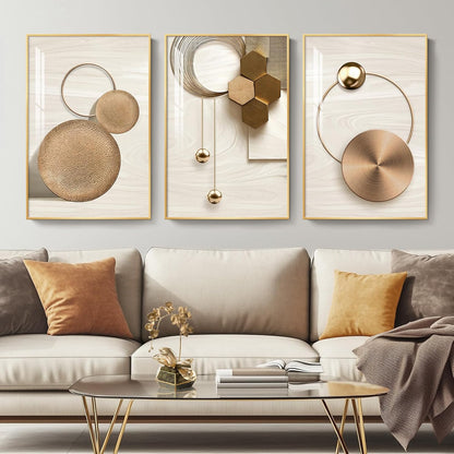 Framed Modern Luxury Gold Wall Art, Set of 3 Piece Contemporary Paintings Artwork for Walls, Golden Prints Pictures with Gold Frame, Wall Decor for Living Room, Hallway, Bedroom, Office 16x24 Inch