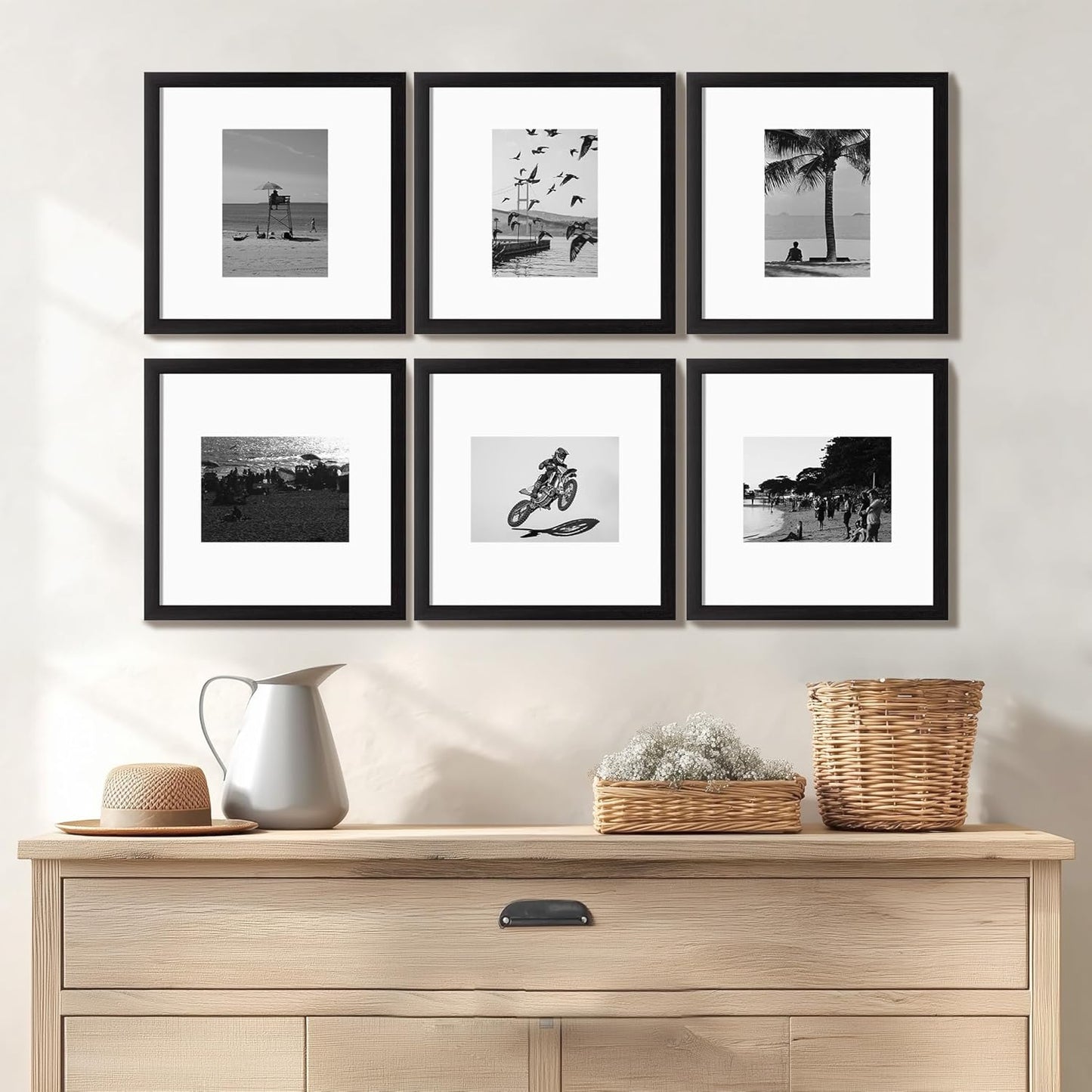 eletecpro 12x12 Picture Frames Set of 9 with Clear Acrylic Cover, Display 8x8 Photos with Mat or 12x12 Without, Classic and Sturdy Square Collage Gallery Wall Decor, Easy Wall Mount, Black