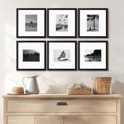 eletecpro 12x12 Picture Frames Set of 9 with Clear Acrylic Cover, Display 8x8 Photos with Mat or 12x12 Without, Classic and Sturdy Square Collage Gallery Wall Decor, Easy Wall Mount, Black