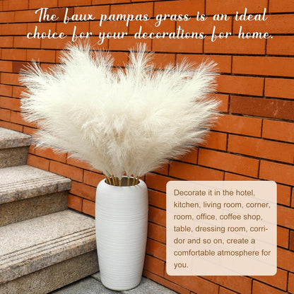 Ouddy Decor 8 Pcs Faux Pampas Grass Decor 38''/97cm Tall Artificial Large Pompous Pompas Floral Fluffy Fake Plants Floor Vase Filler for Wedding Kitchen Home Boho Decorations, Mixed Beige