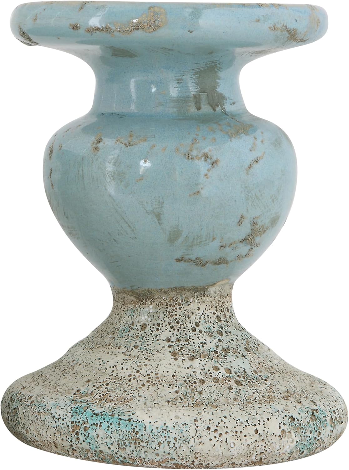 Creative Co-Op Small Distressed Blue Terracotta Pillar Candle Holder