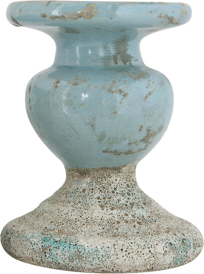 Creative Co-Op Small Distressed Blue Terracotta Pillar Candle Holder