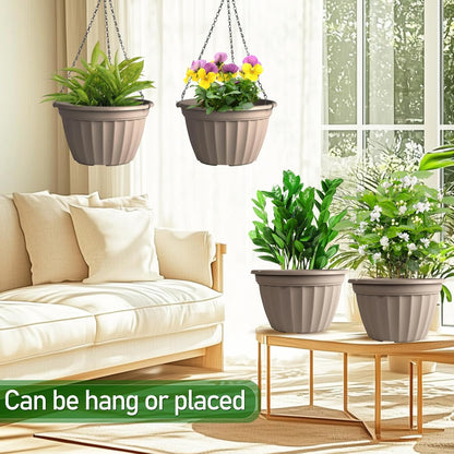 FGstyle Hanging Planters 10 Inch, 4 Pcs Self Watering Pots for Indoor Plants,Plastic Hanging Basket with Soil Elevator and 20" Chain for Home Garden Porch Balcony Patio Decor(Black)
