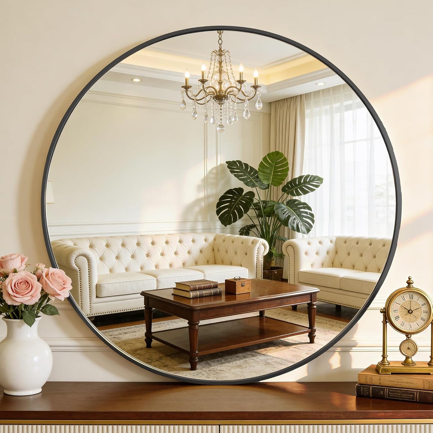 NEWBULIG 20IN Round Bathroom Wall Mirror, Modern Vanity Mirrors for Over Sink, HD Glass Decorative for Entryway, Bedroom & Living Room, Gold