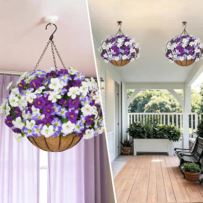 2 Set Artificial Hanging Flowers with Basket for Outdoor Spring Summer Decor, 2 Hanging Planters with 24 Pcs Silk Daisy Flowers for Garden Porch Patio Balcony Decoration