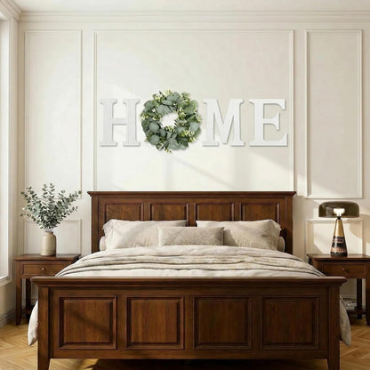 Pinkpum Wood Home Sign with Artificial Eucalyptus Wreath for O, Hanging Farmhouse Wall House Decor Wood Letters for Wall Art Rustic Home Decor, Wall Decor for Living Room Kitchen Entryway (Black)
