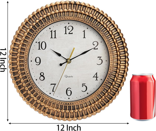 Bekith Wall Clock 12 Inch Silent Non-Ticking Retro Wall Clocks Battery Operated, Round Vintage Decorative Clock for Kitchen, Home, Office, Bedroom, Living Room, Bathroom, School