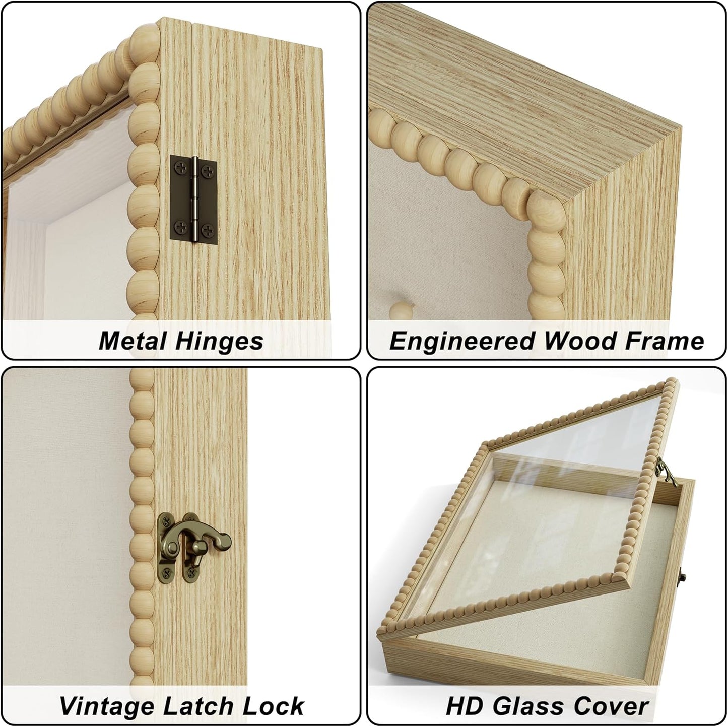Love-KANKEI Shadow Box Frame 11x14, Deep Large Shadow Box Display Case with Unique Beads Door and Glass Window, Wood Memory Box for Pictures,Medals,Memorabilia,Collections White