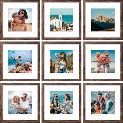 Vittanly 8x10 Picture Frames Set of 9, Shatter Resistant Plexiglass, Display 5x7 Pictures with Mat or 8x10 without Mat, Photo Frames for Wall or Tabletop, Engineered Wood, Black - Colors A