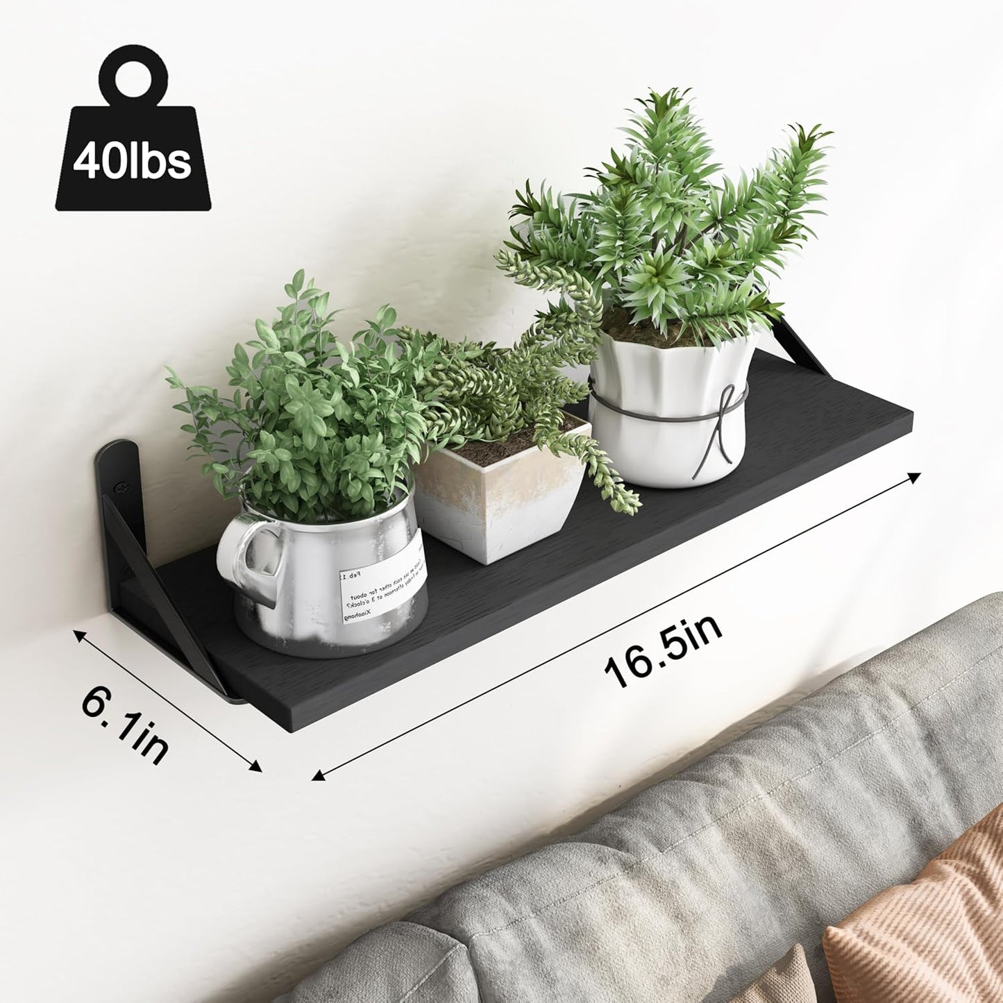 YGEOMER Brown Floating Shelves for Wall, 16.5 Inch Farmhouse Wall Shelves for Bedroom, Bathroom Storage, Living Room and Kitchen Decor (Set of 6 Brown)